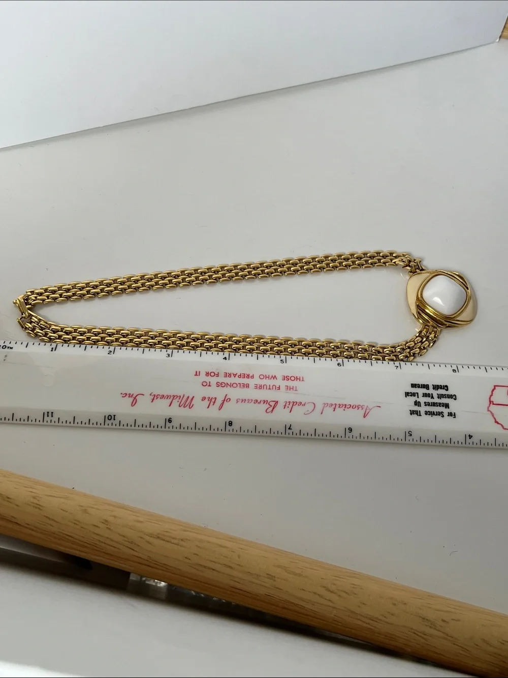 Vintage Trifari Gold Tone White faux Stone Statement Woven Chain Necklace Choker